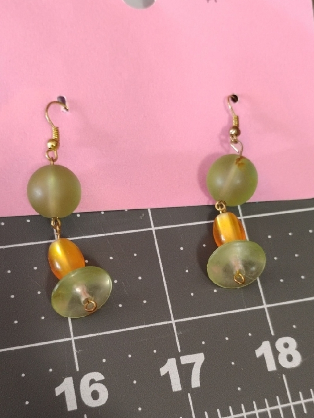 Green and Amber Beaded Drop Earrings - Women's Jewelry